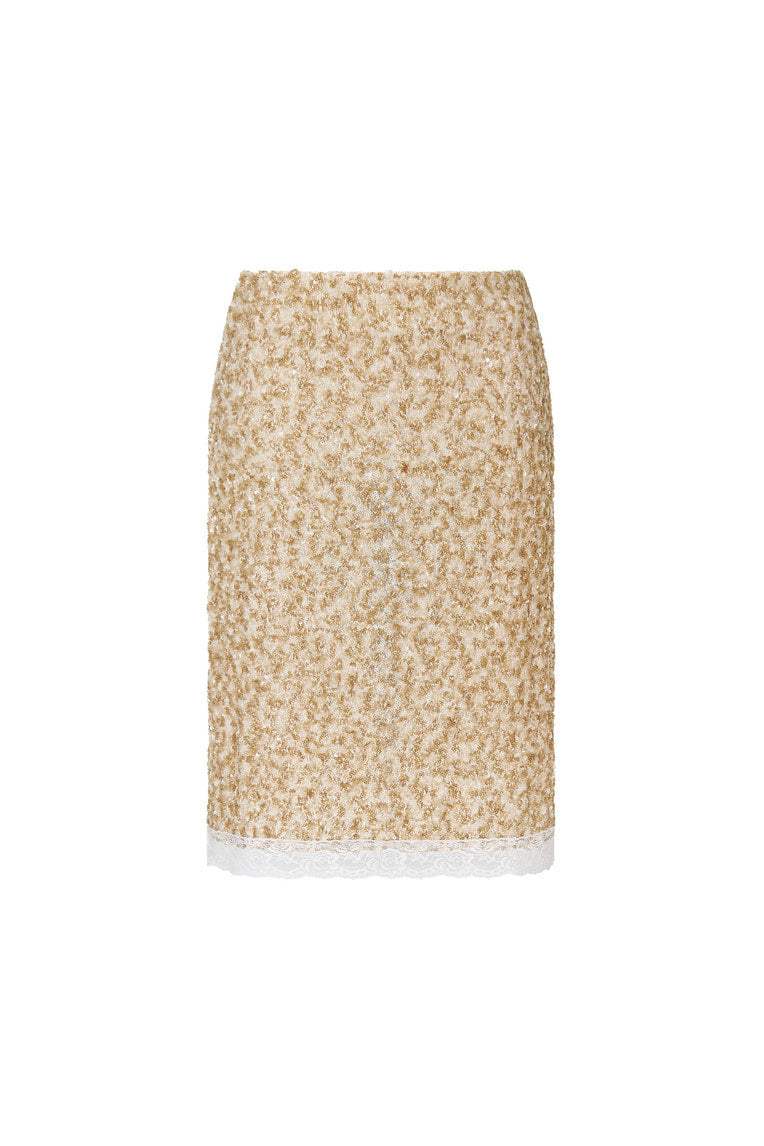 LACE POINT SPARKLE MIDI SKIRT (BEIGE)