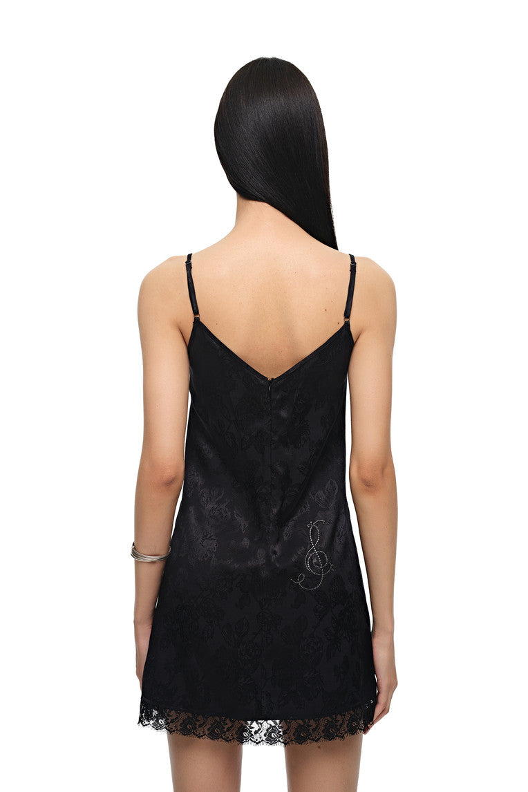FLORAL HOTFIX MINI SLIP DRESS (BLACK)