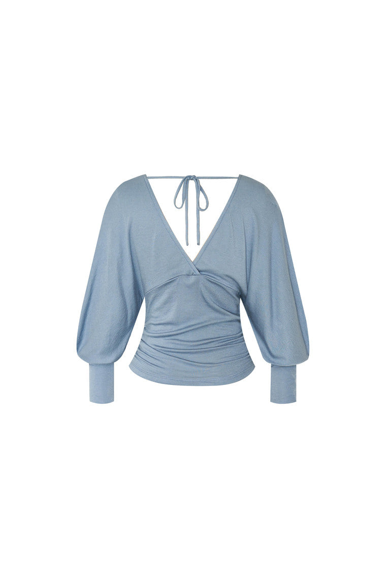 DEEP V-NECK SHIRRING TOP (LIGHT BLUE)