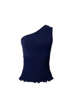 SMOCKED ONE SHOULDER TOP (NAVY)