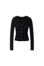 FRILL TRIM V-NECK CARDIGAN (BLACK)