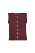 MOTHER OF PEARL BUTTON SLEEVELESS TOP (MAROON)