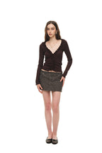 FRILL TRIM V-NECK CARDIGAN (BROWN)