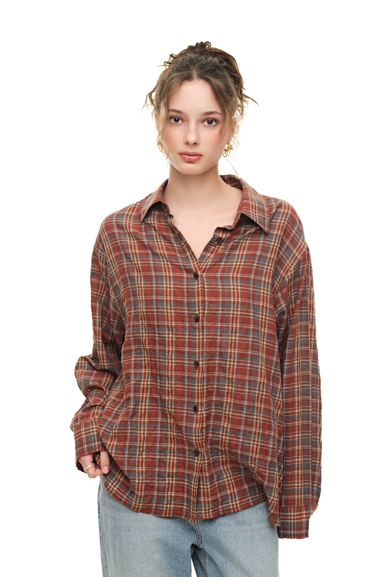 PLAID OVERSIZED SHIRT (BROWN)