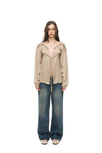 FRILL TRIM TIE BLOUSE (BEIGE)