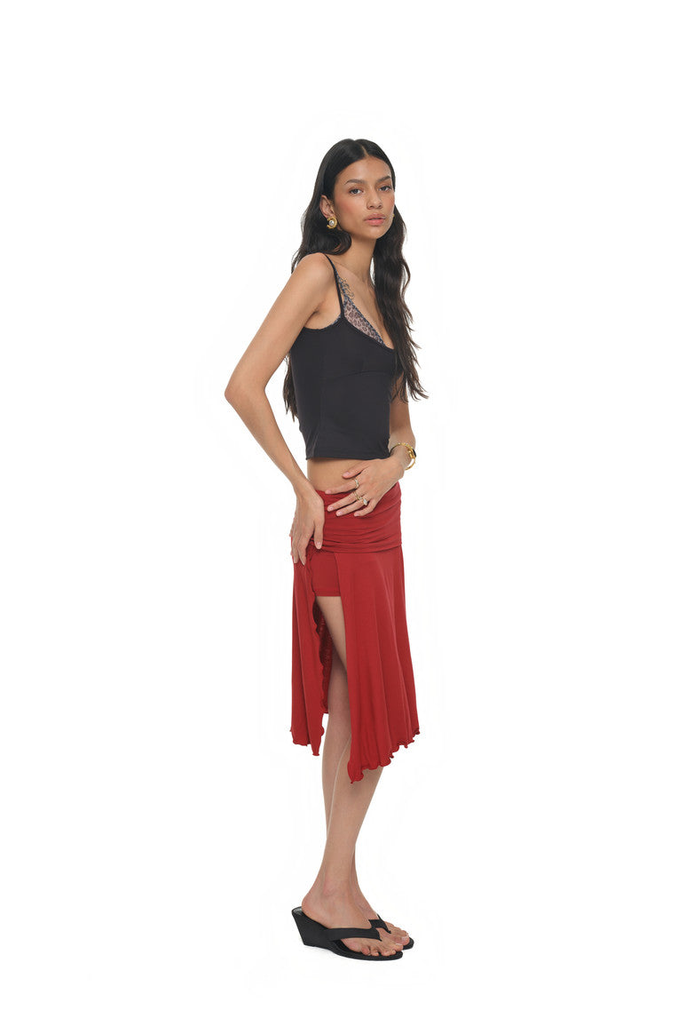 SLIT MIDI SKIRT PANTS (RED)