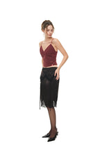 LACE TRIM GARTER MIDI SKIRT (BLACK)