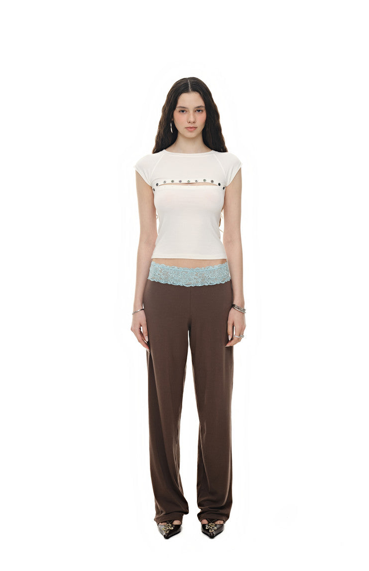 LACE POINT LOOSE-FIT PANTS (BROWN)