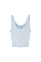 挖領蕾絲邊無袖上衣 (淺藍)