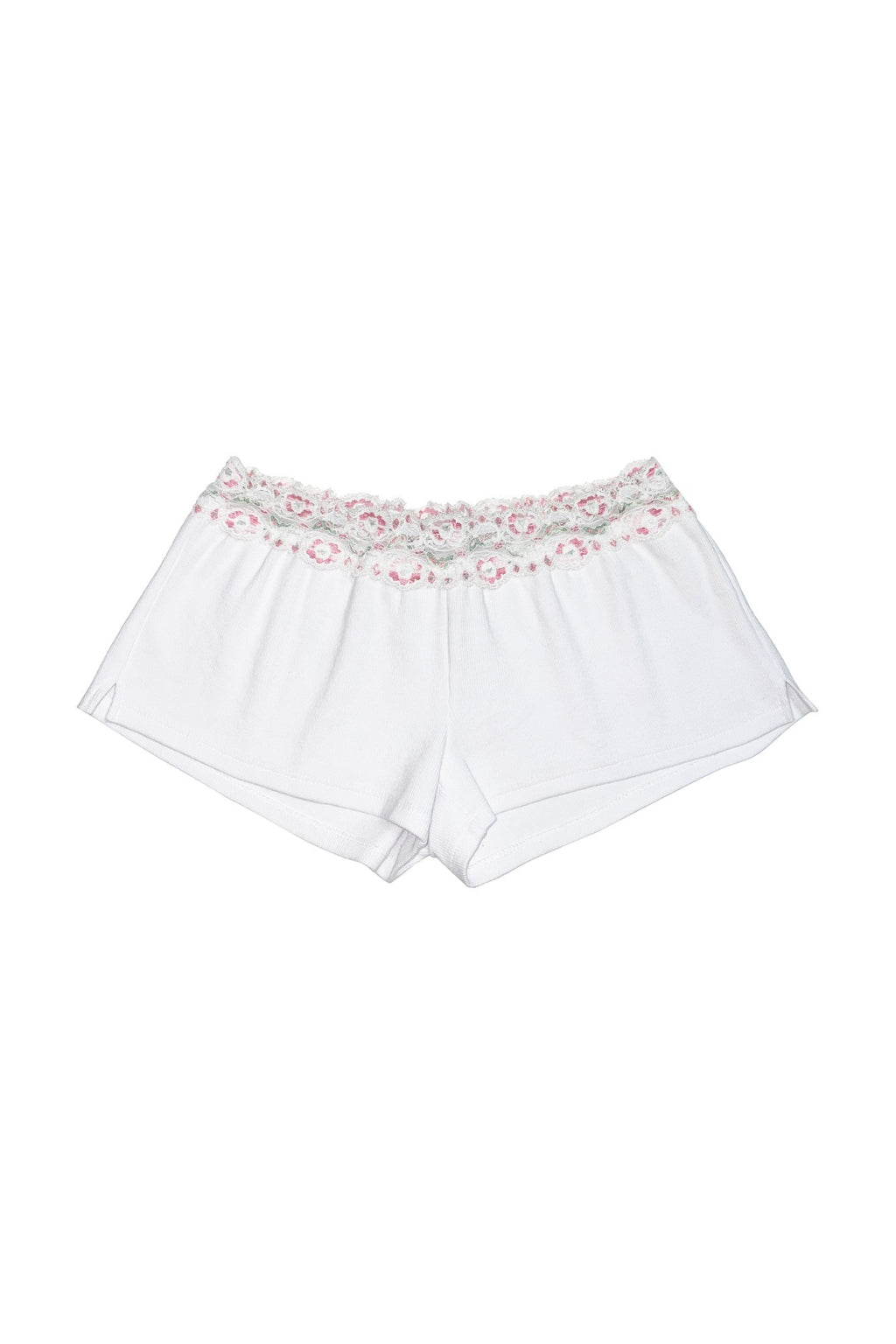LACE RIBBED MICRO SHORTS (WHITE)