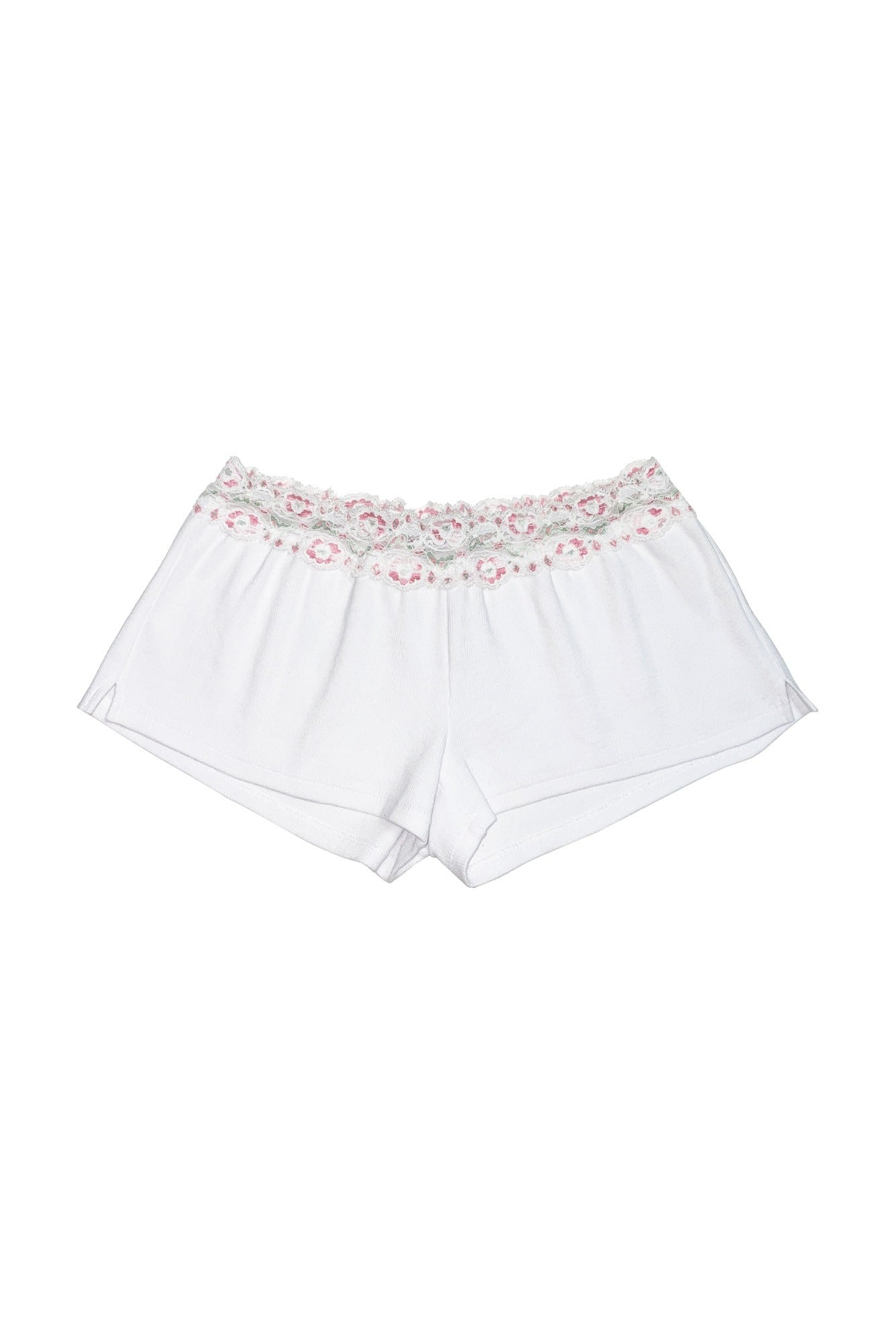 LACE RIBBED MICRO SHORTS (WHITE)