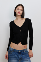 LACE RIBBED CARDIGAN (BLACK)