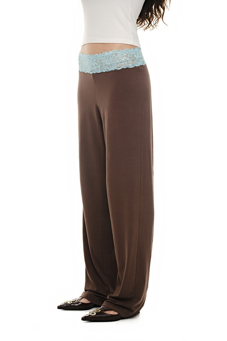 LACE POINT LOOSE-FIT PANTS (BROWN)