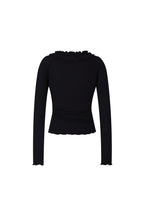 FRILL TRIM V-NECK CARDIGAN (BLACK)