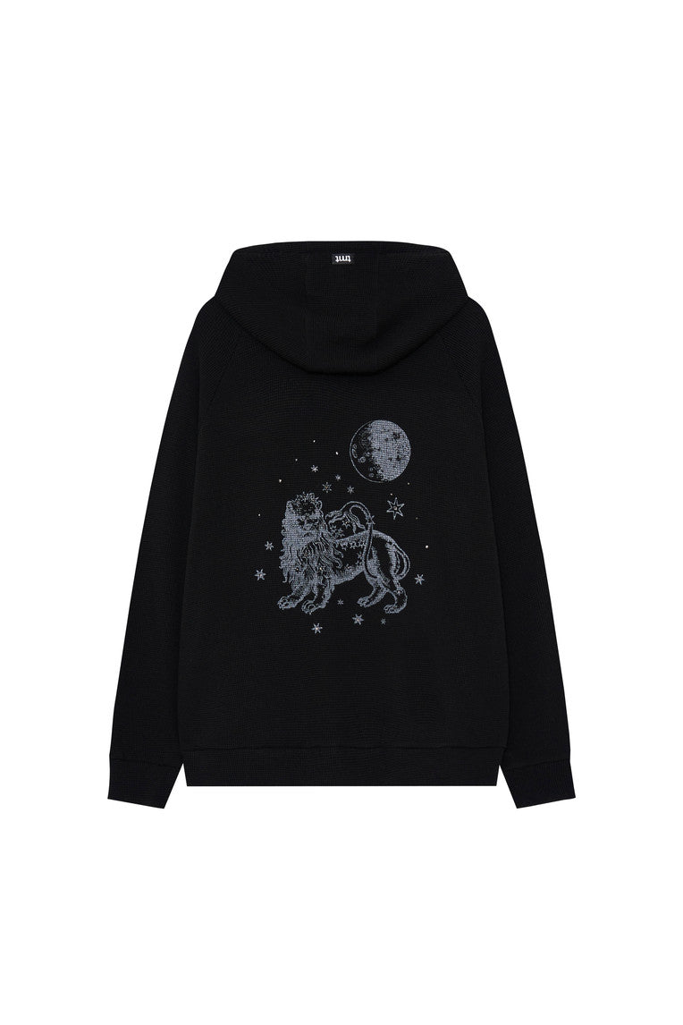 LEO HOTFIX WAFFLE ZIP-UP HOODIE (BLACK)