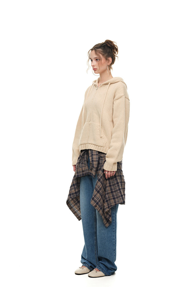 HEAVY KNIT ZIP-UP HOODIE (BEIGE)