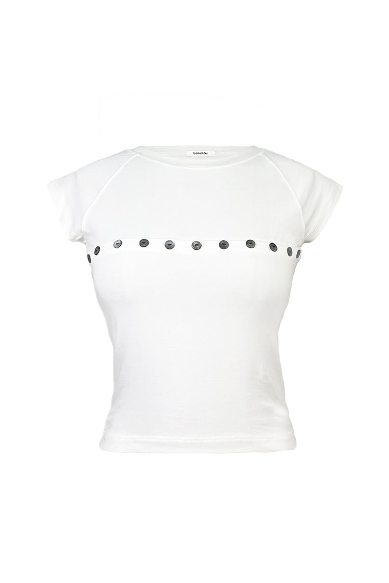 MOTHER OF PEARL BUTTON RAGLAN T-SHIRT (IVORY)