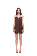 HOTFIX MINI SLIP DRESS (BROWN)