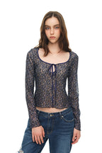 METALLIC FLORAL 02 KEYHOLE TIE TOP (NAVY) - 1