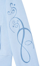 FOLK PATTERN CROP WAFFLE ZIP-UP HOODIE (LIGHT BLUE)