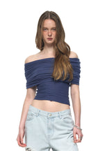 FOLDOVER OFF-SHOULDER TOP (BLUE)