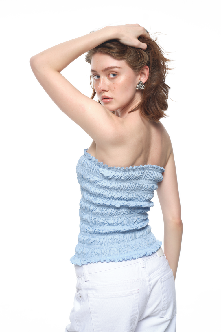 SMOCKED TUBE TOP (LIGHT BLUE)
