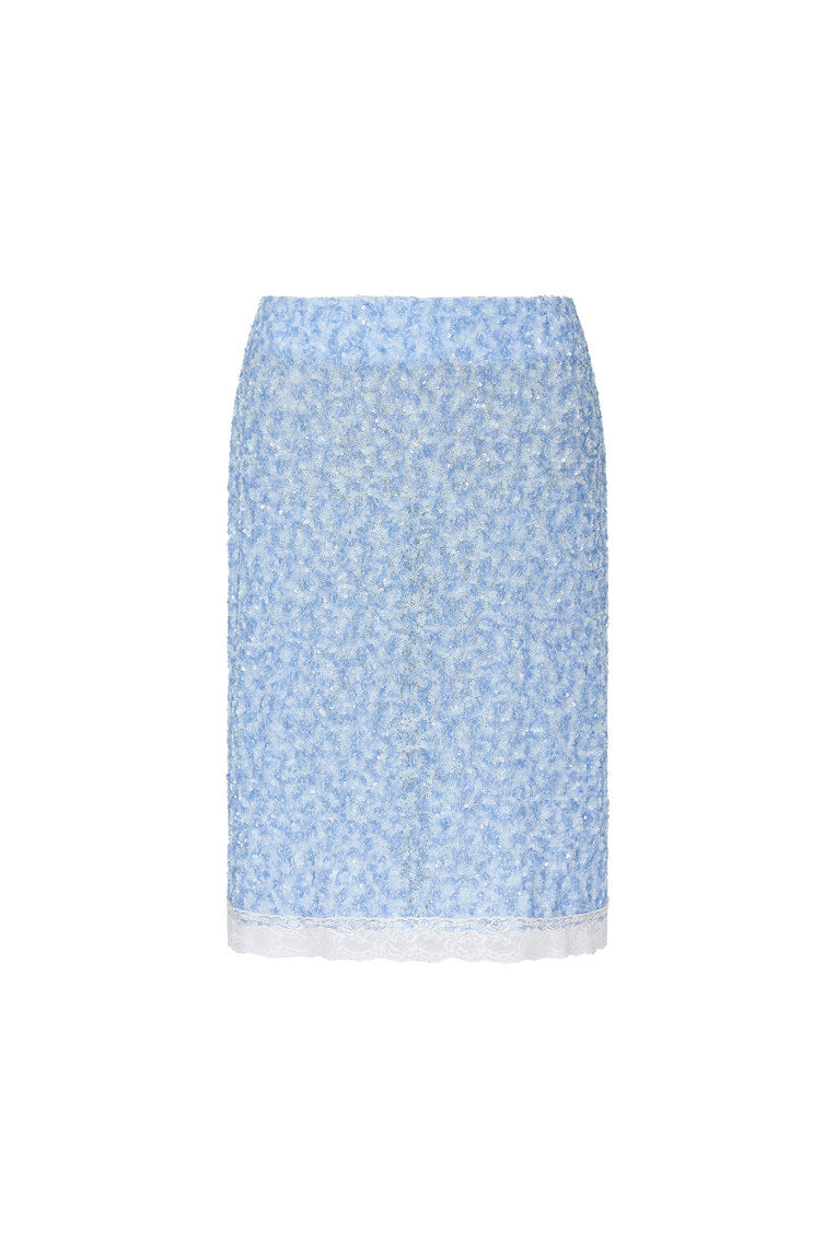 LACE POINT SPARKLE MIDI SKIRT (LIGHT BLUE)