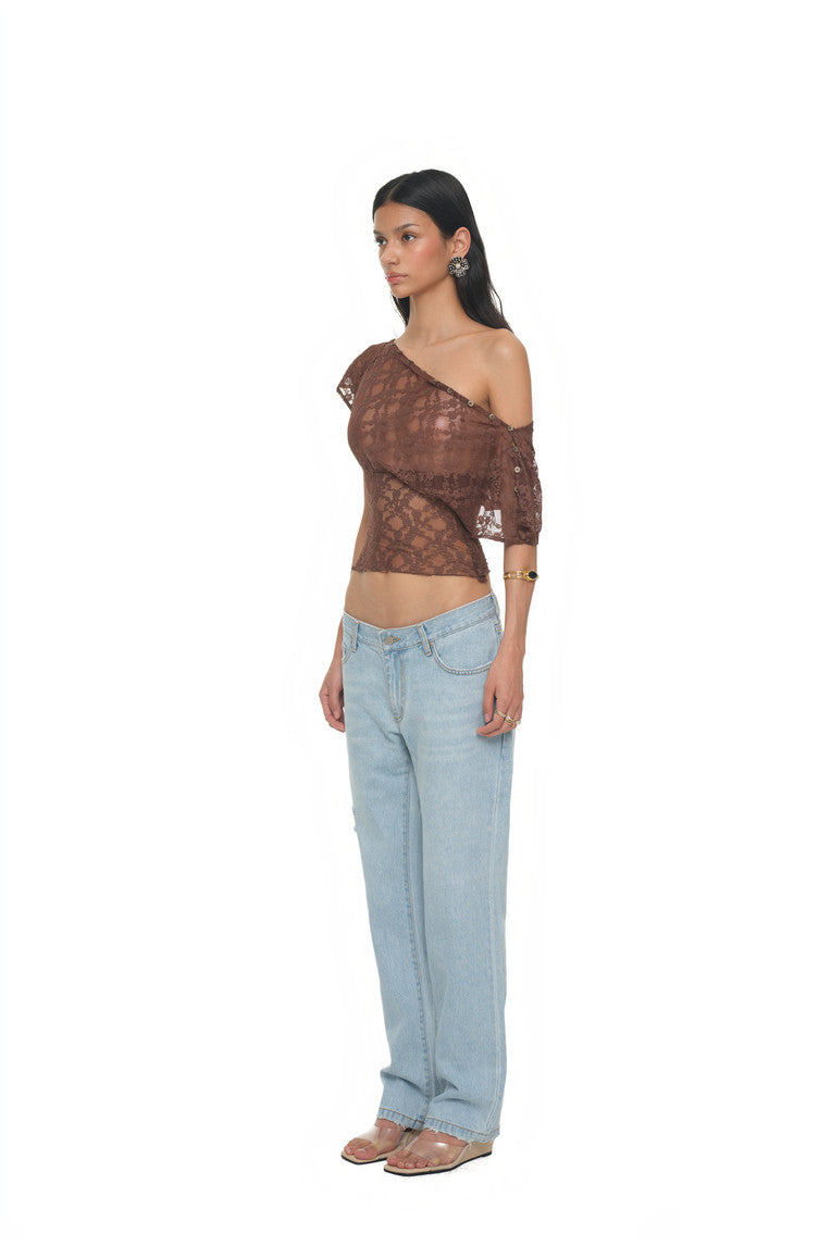 LACE BUTTON TOP (BROWN)