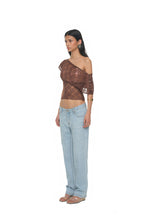 LACE BUTTON TOP (BROWN)