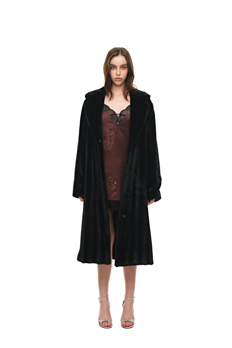 FAUX FUR LONG COAT (BLACK) - 2