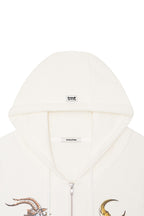 TWIN ZODIAC WAFFLE ZIP-UP HOODIE (WHITE)