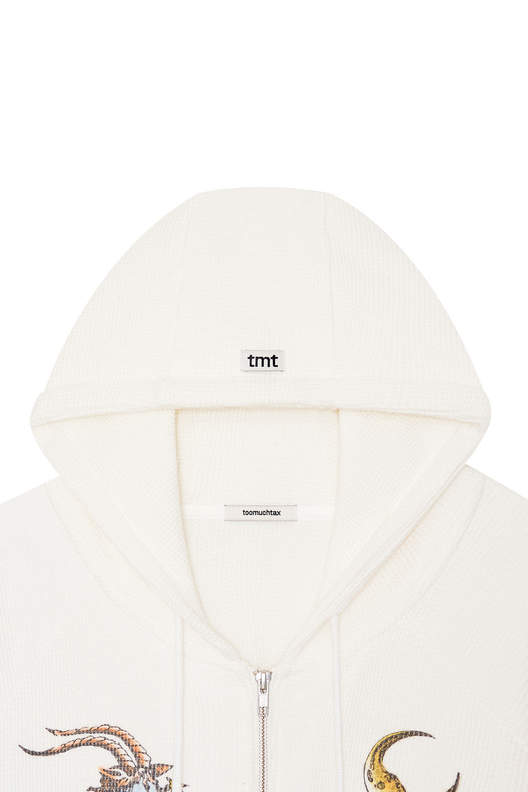 TWIN ZODIAC WAFFLE ZIP-UP HOODIE (WHITE)