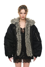 FAUX FUR 02 BOMBER JACKET (BLACK) - 1