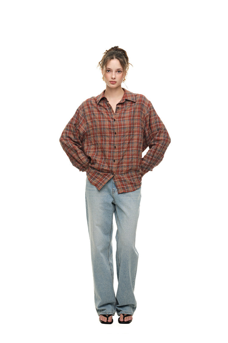 PLAID OVERSIZED SHIRT (BROWN)