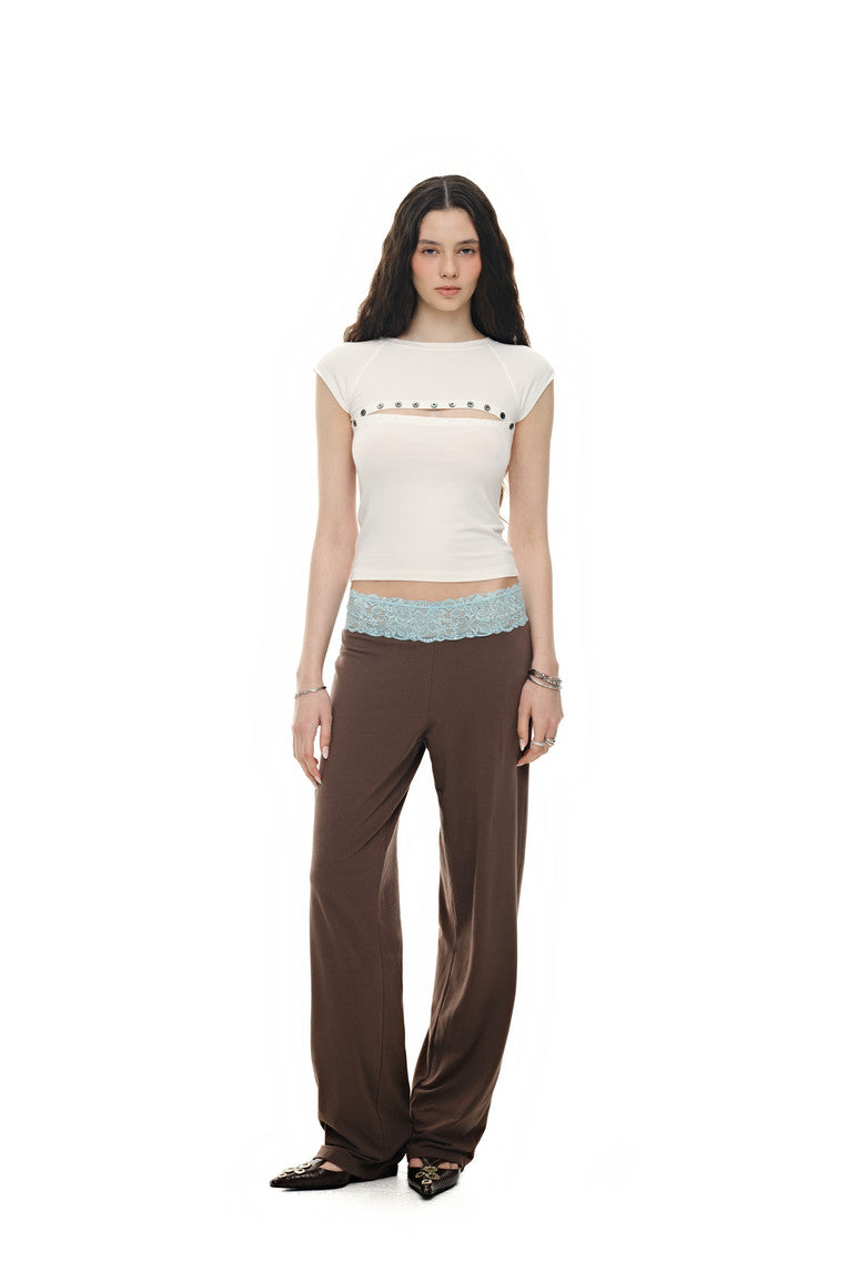 LACE POINT LOOSE-FIT PANTS (BROWN)
