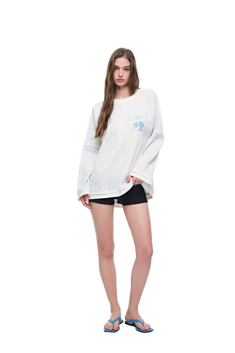 ORNAMENT 02 WAFFLE OVERSIZED LONG SLEEVE T-SHIRT (WHITE)