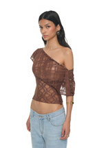 LACE BUTTON TOP (BROWN)