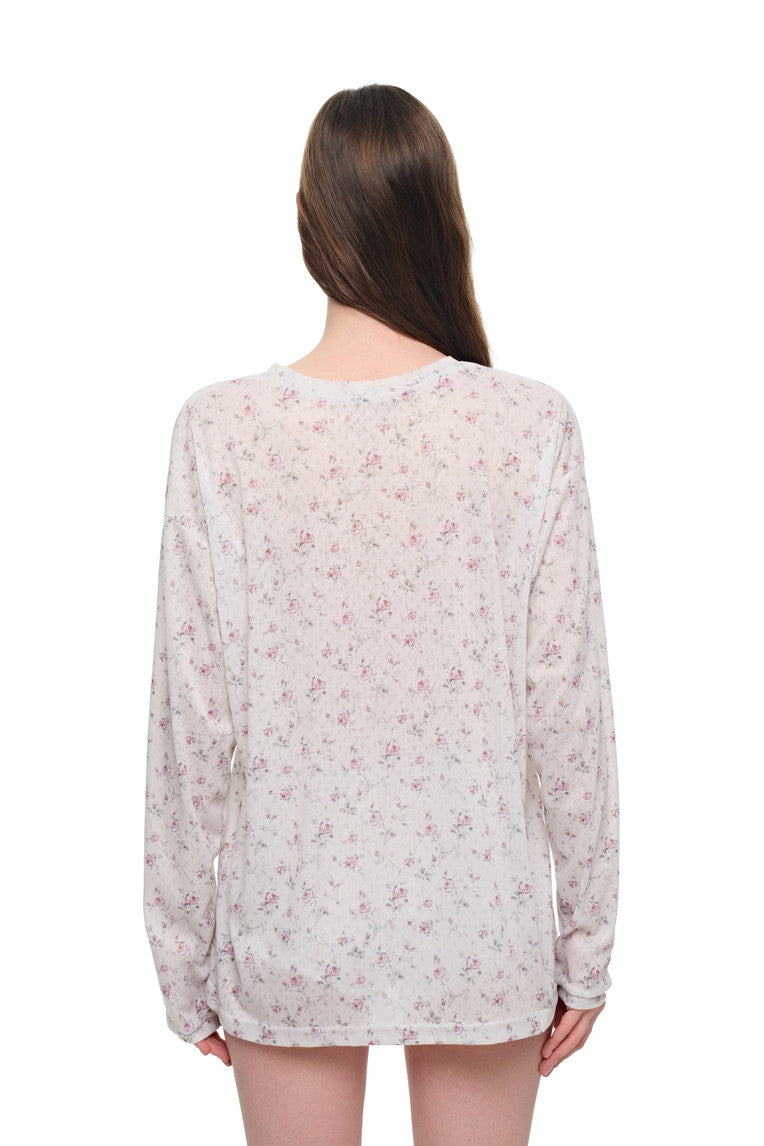 FLORAL POINTELLE LONG SLEEVE T-SHIRT (IVORY)