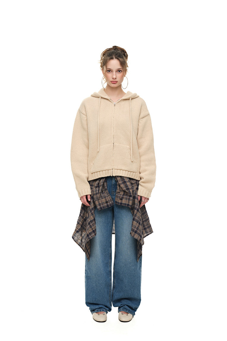 HEAVY KNIT ZIP-UP HOODIE (BEIGE)