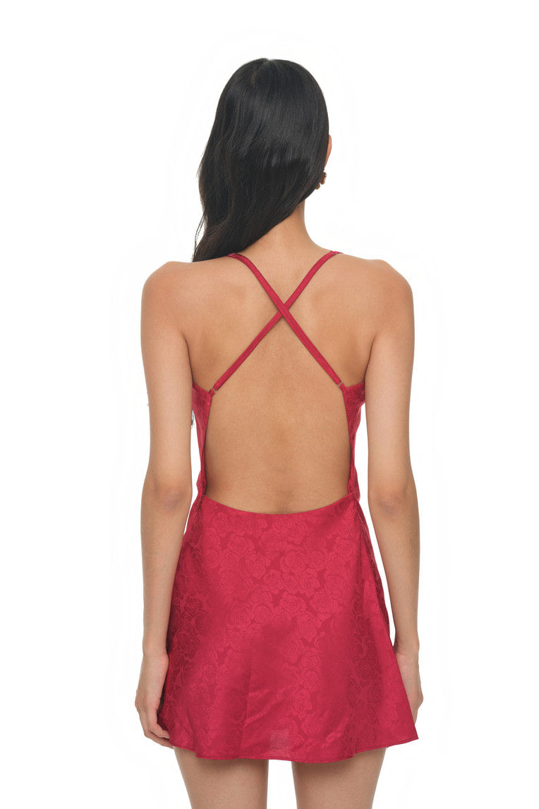 OPEN BACK MINI SLIP DRESS (RED)