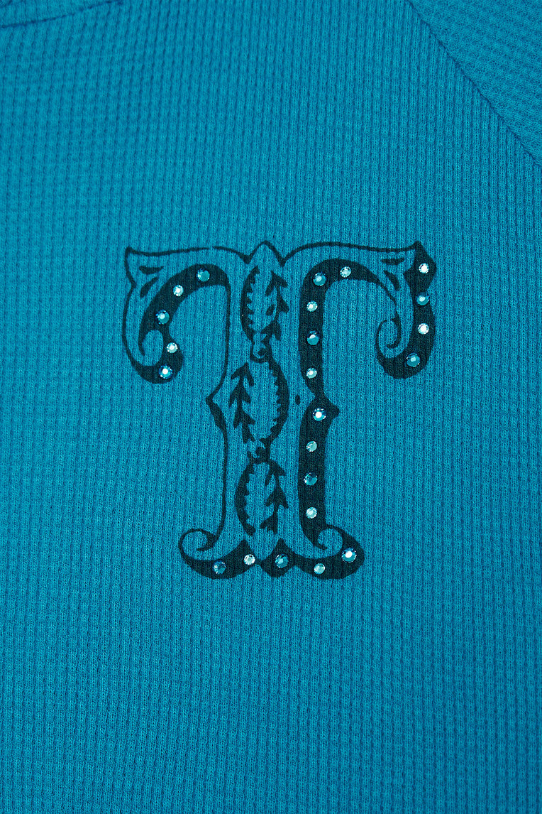 LEO HOTFIX WAFFLE ZIP-UP HOODIE (TEAL)