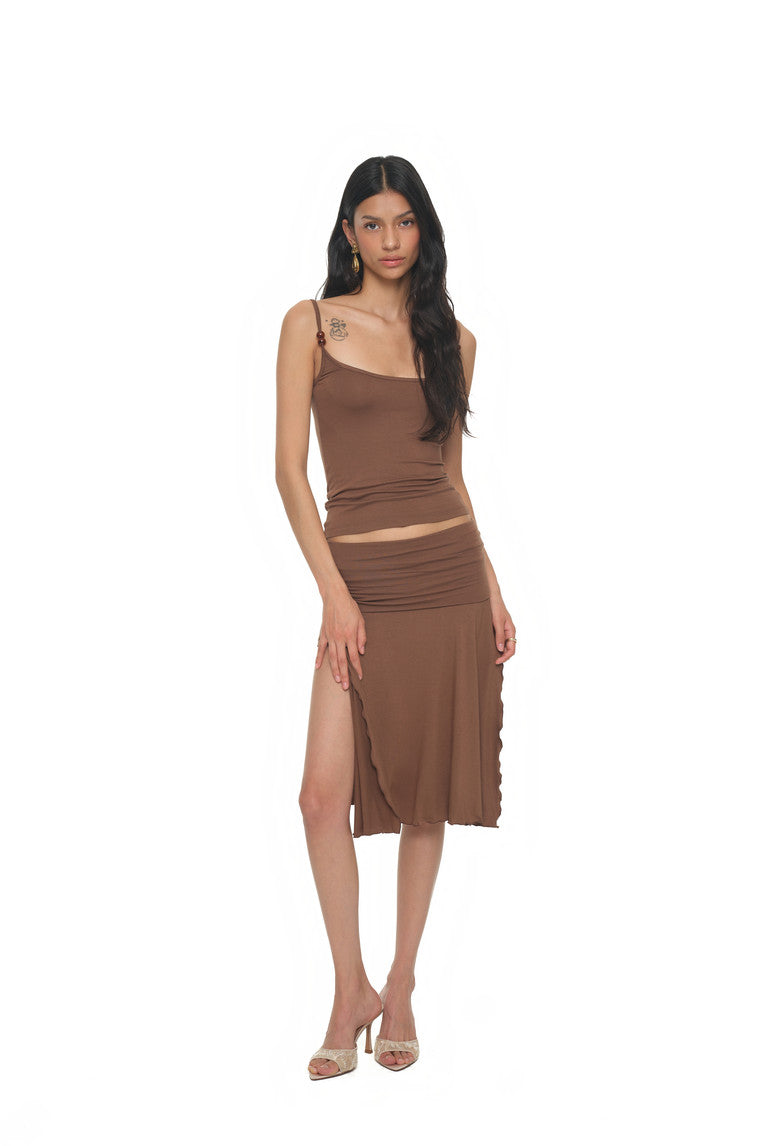 SLIT MIDI SKIRT PANTS (BROWN)
