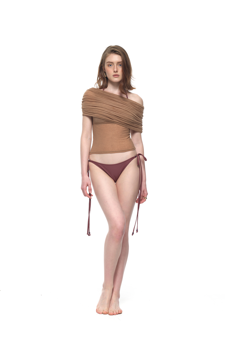FOLDOVER OFF-SHOULDER TOP (TAN BEIGE)