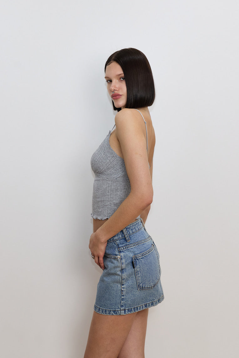 LACE RIBBED CAMI TOP (GREY)