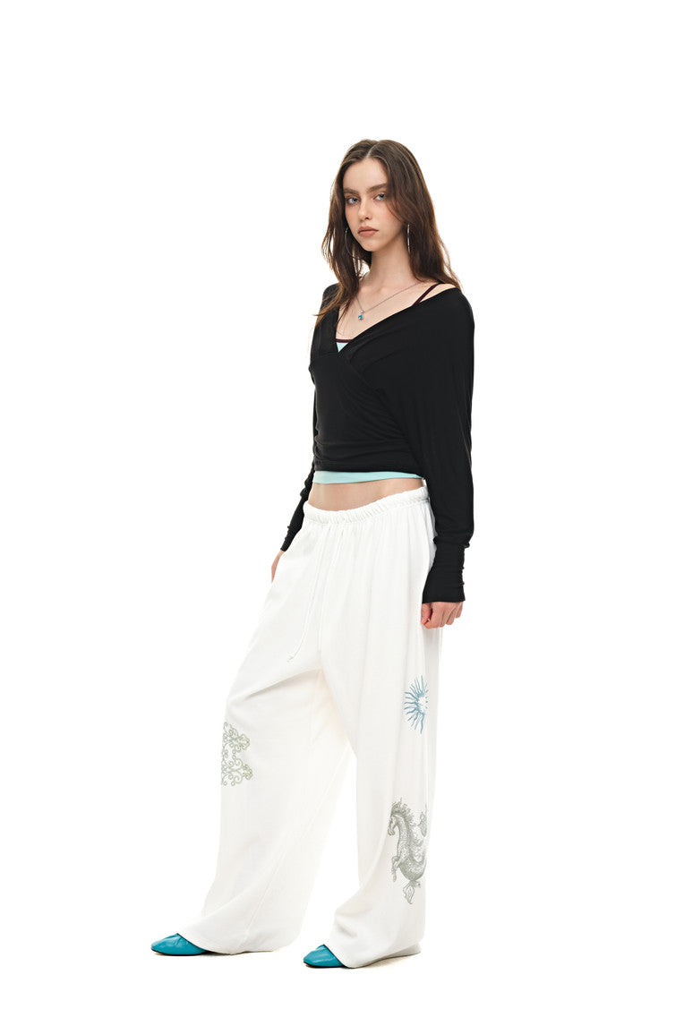 DEEP V-NECK SHIRRING TOP (BLACK)