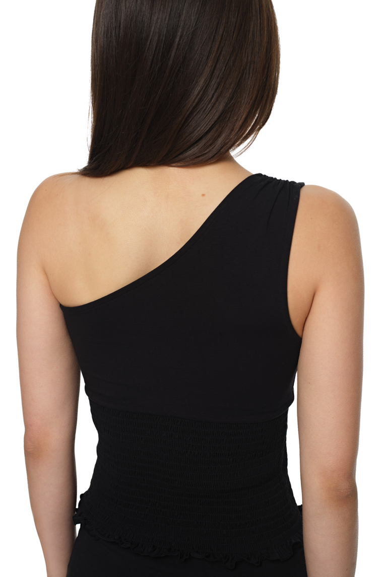 SMOCKED ONE SHOULDER TOP (BLACK)
