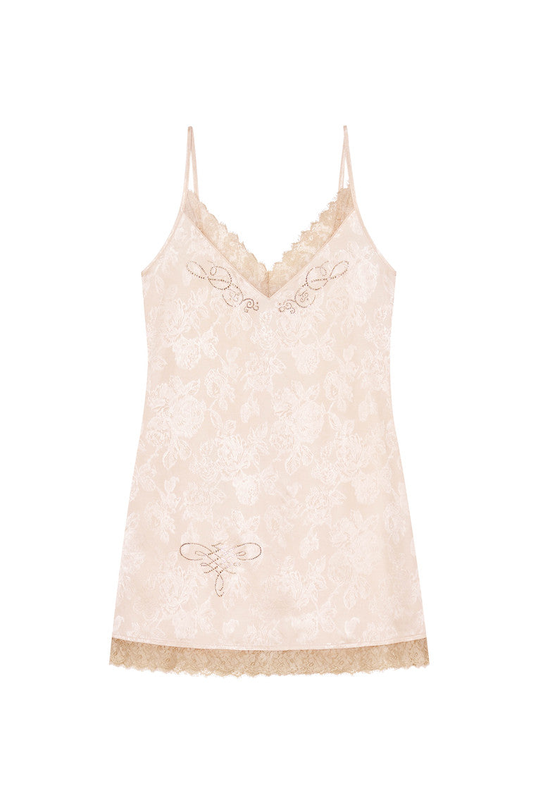 FLORAL HOTFIX MINI SLIP DRESS (LIGHT PINK)