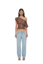 LACE BUTTON TOP (BROWN)