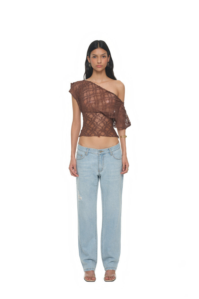 LACE BUTTON TOP (BROWN)