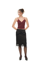 LACE TRIM GARTER MIDI SKIRT (BLACK)